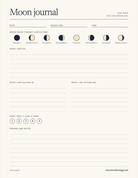 Printable moon journal page